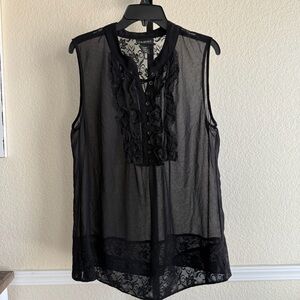 Lane Bryant Black Lace Sleeveless Blouse 14/16 Plus Size Romantic Sheer Goth